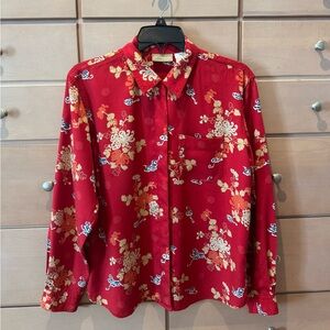 Vintage Liz Claiborne Asian Floral Print Shirt Medium